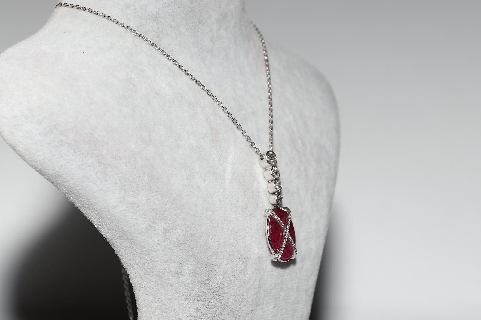 Vintage CIRCA 1990er Jahre 18k Gold natürlichen Diamanten und Rubin dekoriert Tropfen Halskette (Alteuropäischer Brillantschliff) im Angebot