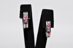 Vintage Circa 1990s 18k Gold Natural Diamond And Ruby Decorated Earring