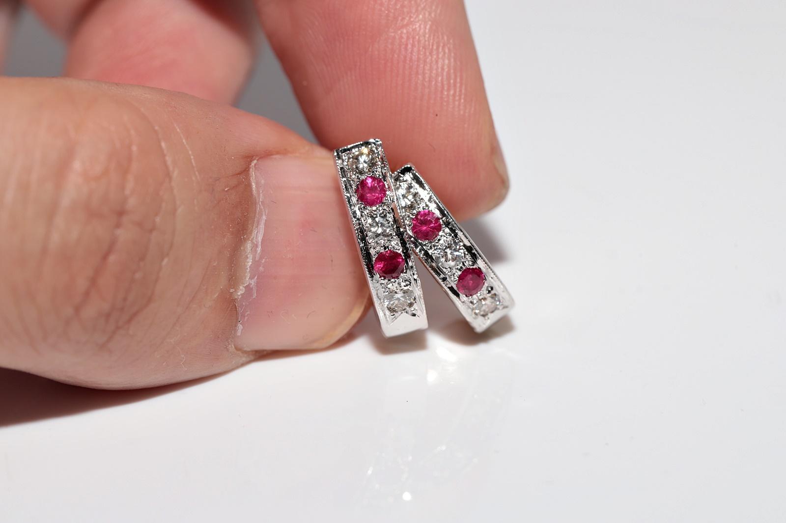 Vintage Circa 1990er Jahre 18k Gold Natürlicher Diamant und Rubin Dekorierter Ohrring im Zustand „Gut“ im Angebot in Fatih/İstanbul, 34
