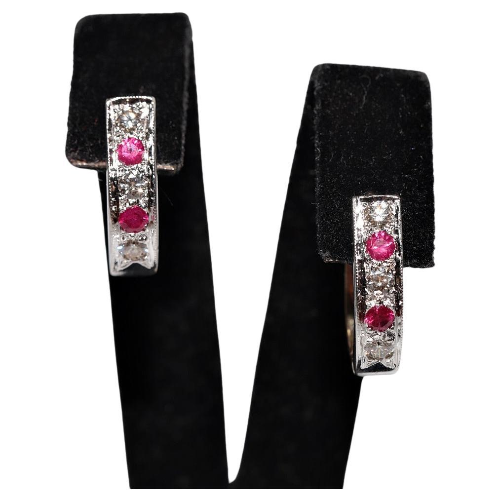 Vintage Circa 1990s 18k Gold Natural Diamond And Ruby Decorated Earring