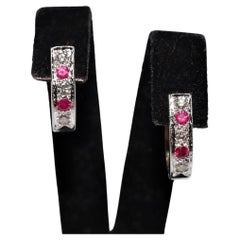 Vintage Circa 1990s 18k Gold Natural Diamond And Ruby Decorated Earring
