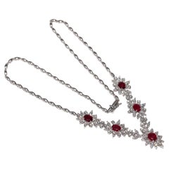 Vintage Circa 1990 Collier en or 18k orné de diamants naturels et de rubis