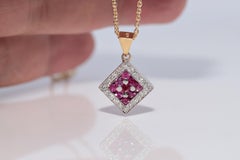 Vintage Circa 1990s 18k Gold Natural Diamond And Ruby Decorated Pendant Necklace
