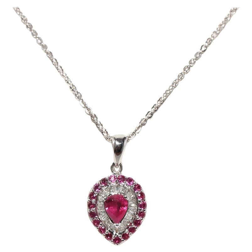 Vintage Circa 1990s 18k Gold Natural Diamond And Ruby Decorated Pendant Necklace