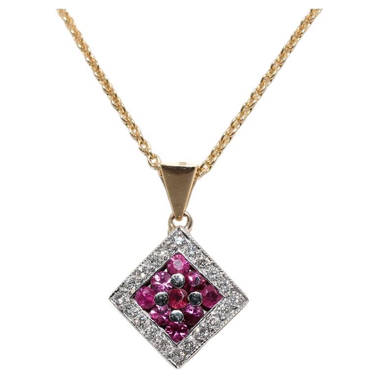 Vintage Circa 1990s 18k Gold Natural Diamond And Ruby Decorated Pendant Necklace