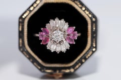 Vintage Circa 1990s 18k Gold Natural Diamond And Ruby Decorated Ring