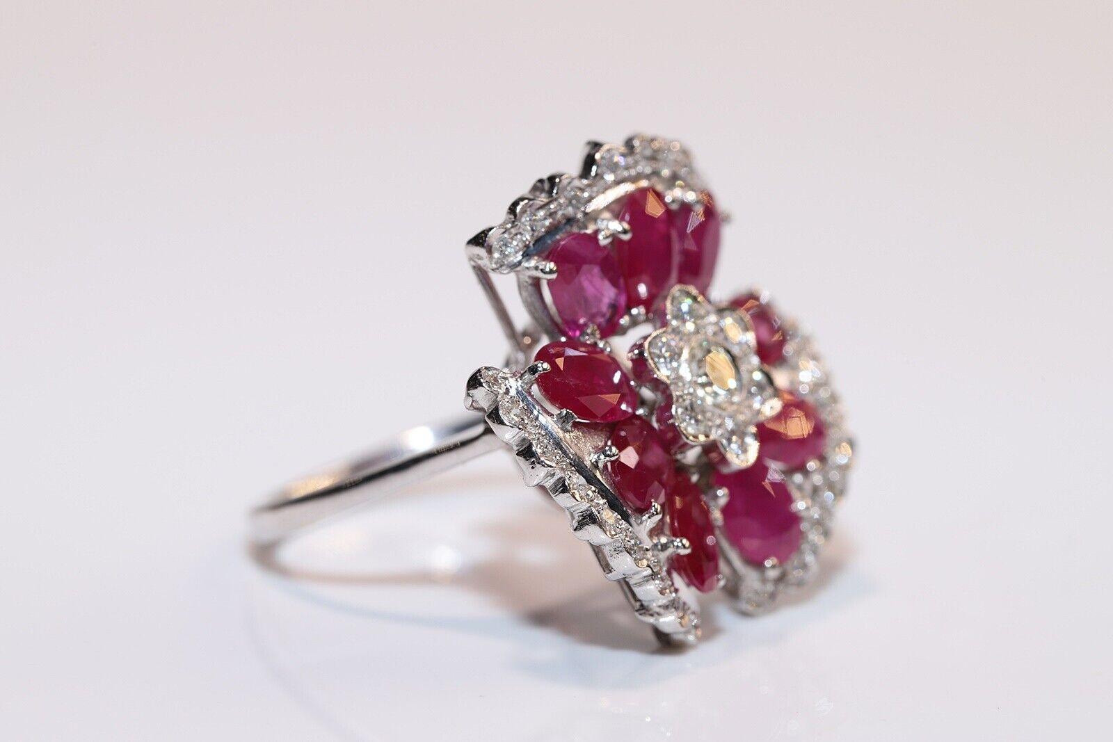 Retro Vintage Circa 1990s 18k Gold Natural Diamond And Ruby Decorated Ring  For Sale