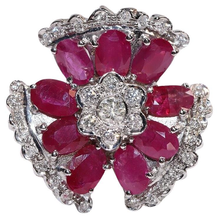 Vintage Circa 1990s 18k Gold Natural Diamond And Ruby Decorated Ring  For Sale