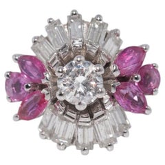 Vintage Circa 1990s 18k Gold Natural Diamond And Ruby Decorated Ring