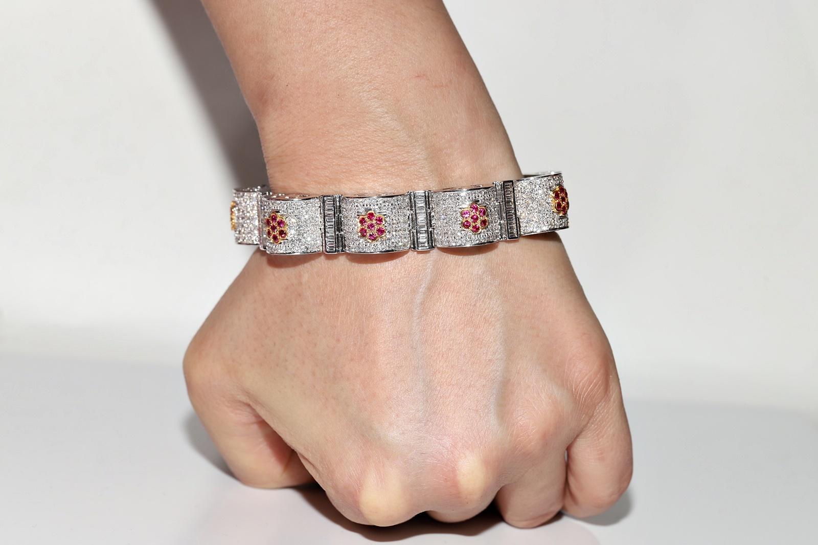 Vintage Circa 1990s 18k Gold Natural Diamond And Ruby Decorated Strong Bracelet  For Sale 13