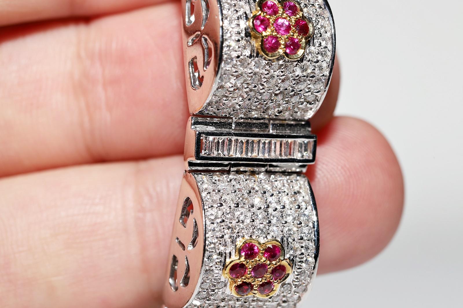 Women's Vintage Circa 1990s 18k Gold Natural Diamond And Ruby Decorated Strong Bracelet  For Sale
