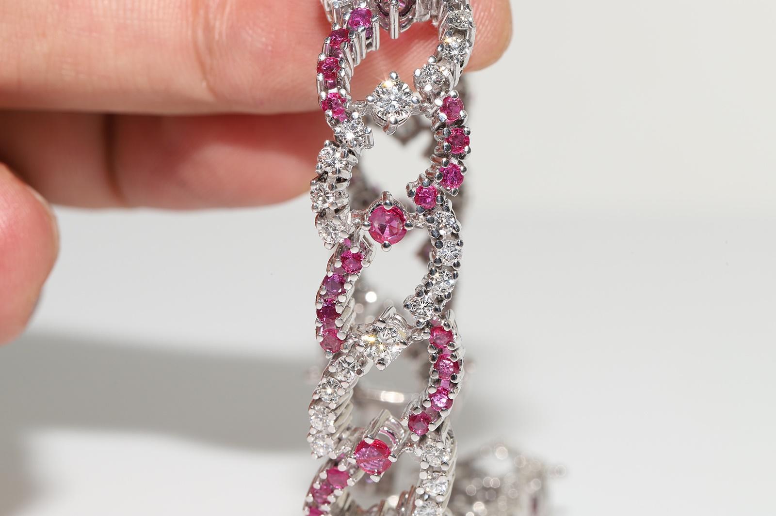 Vintage Circa 1990s 18k Gold Natural Diamond And Ruby Decorated Tennis Bracelet For Sale 6