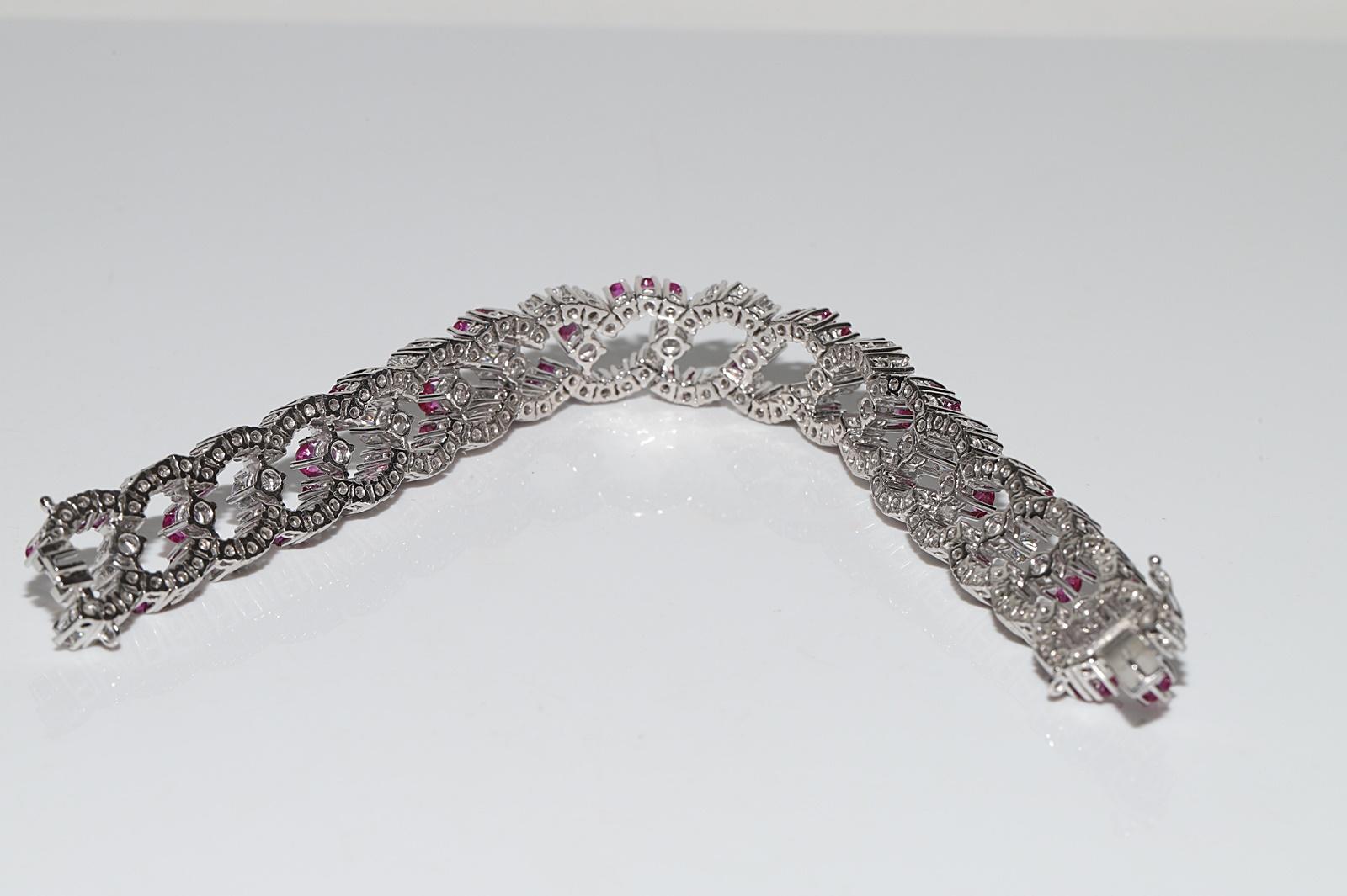 Vintage Circa 1990s 18k Gold Natural Diamond And Ruby Decorated Tennis Bracelet For Sale 7