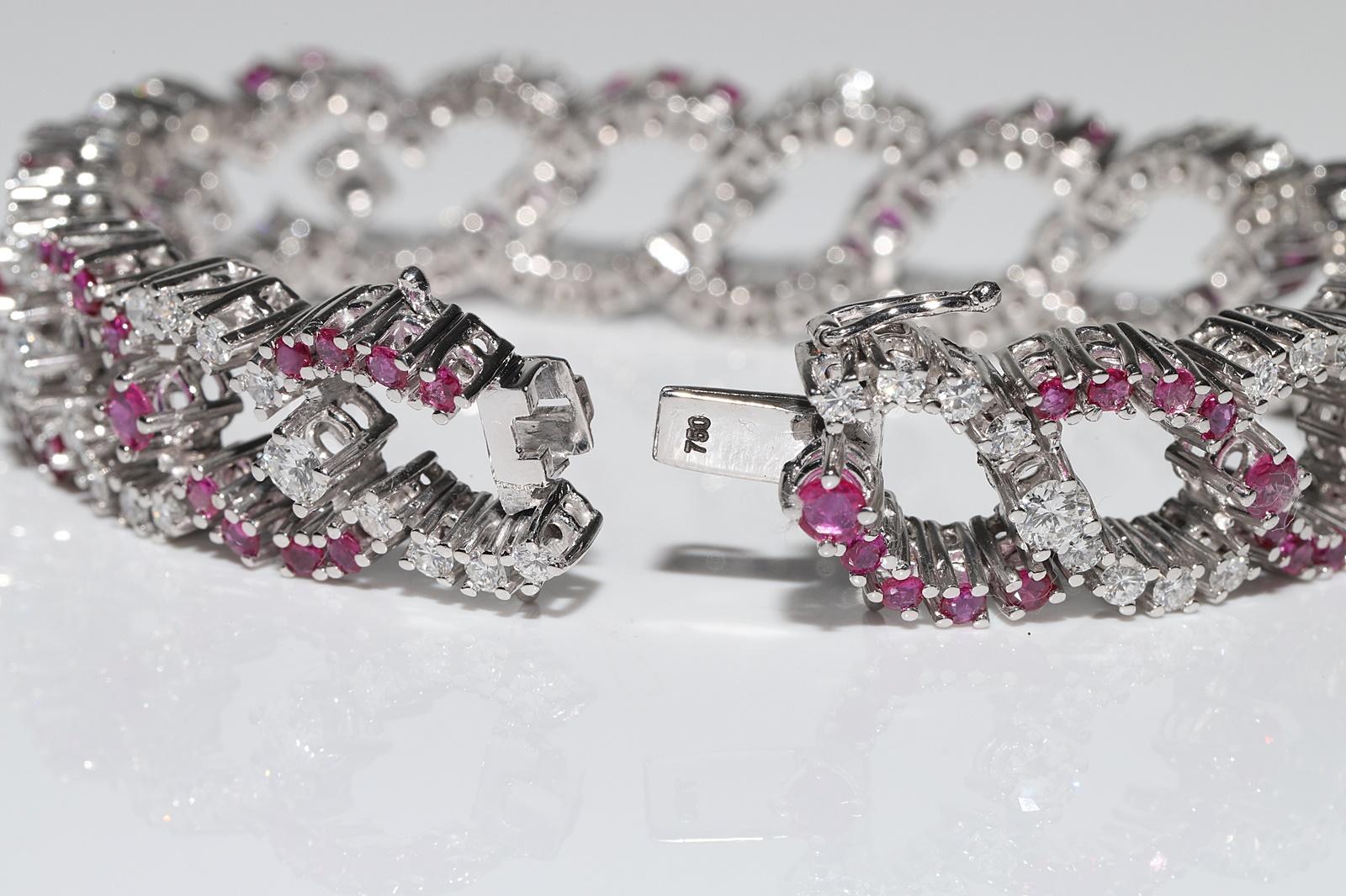 Vintage Circa 1990s 18k Gold Natural Diamond And Ruby Decorated Tennis Bracelet For Sale 9