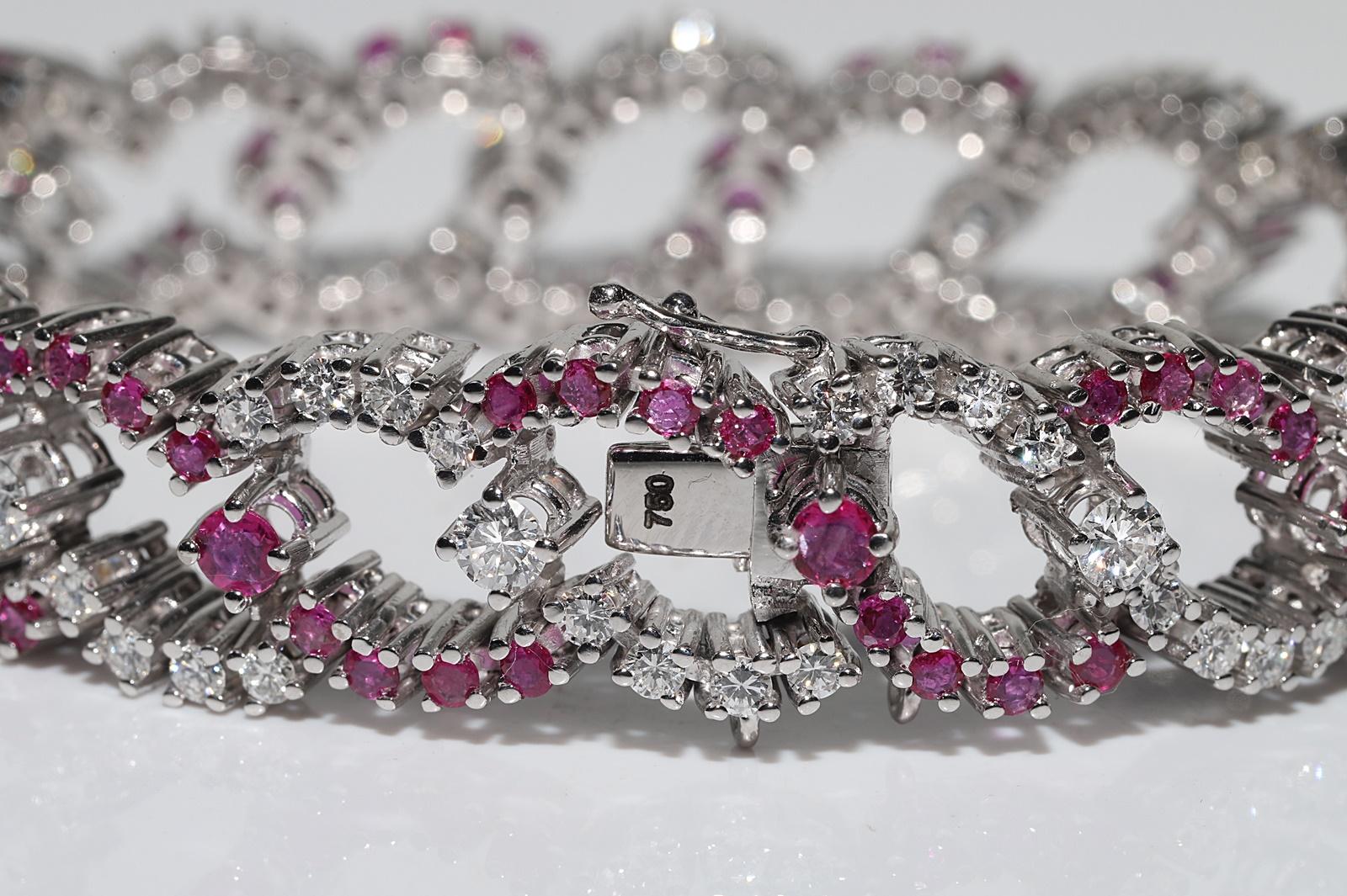 Vintage Circa 1990s 18k Gold Natural Diamond And Ruby Decorated Tennis Bracelet For Sale 11