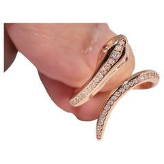Vintage Circa 1990s 18k Gold Natural Diamond And Ruby Snake Ring