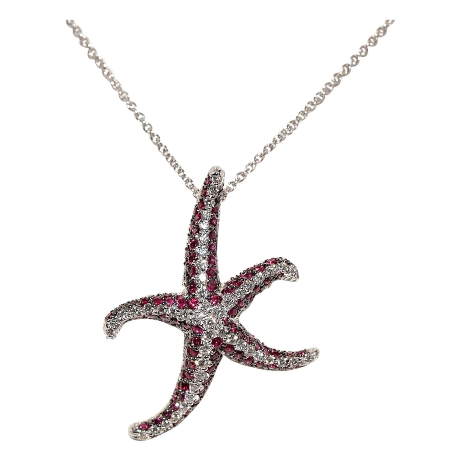 Vintage Circa 1990 Collier étoile de mer en or 18k diamant naturel et rubis