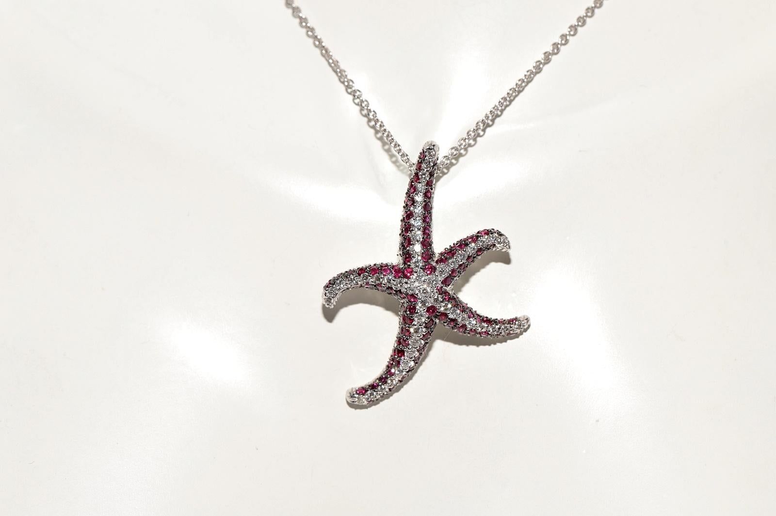 Vintage Circa 1990 Collier étoile de mer en or 18k diamant naturel et rubis