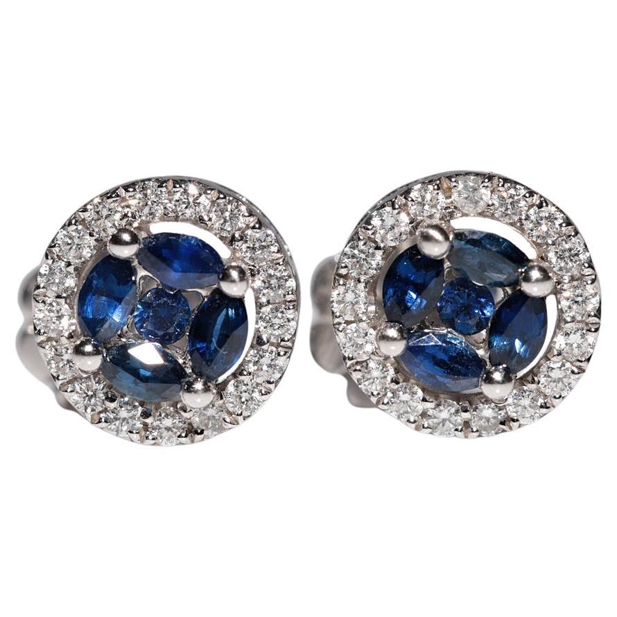 Vintage Circa 1990s 18k Gold Natural Diamond And Sapphire Decorated Earring