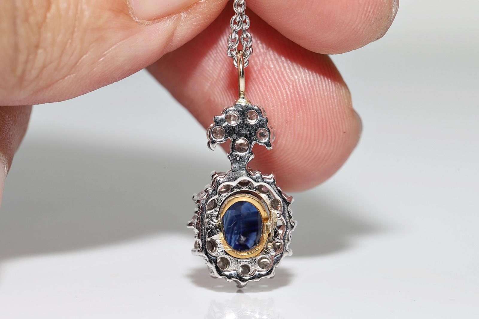 Vintage Circa 1990s 18k Gold Natural Diamond And Sapphire Decorated Necklace For Sale 4