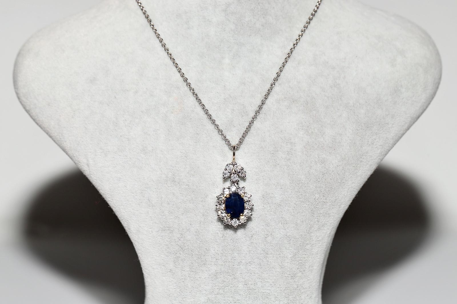 In very good condition.
Total weight is 8.4 grams.
Totally is diamond 1 ct.
The diamond is has H color and vs-s1 clarity.
Totally is sapphire 1.10 ct.
Total lenght is chain 45 cm.
Please contact for any questions.