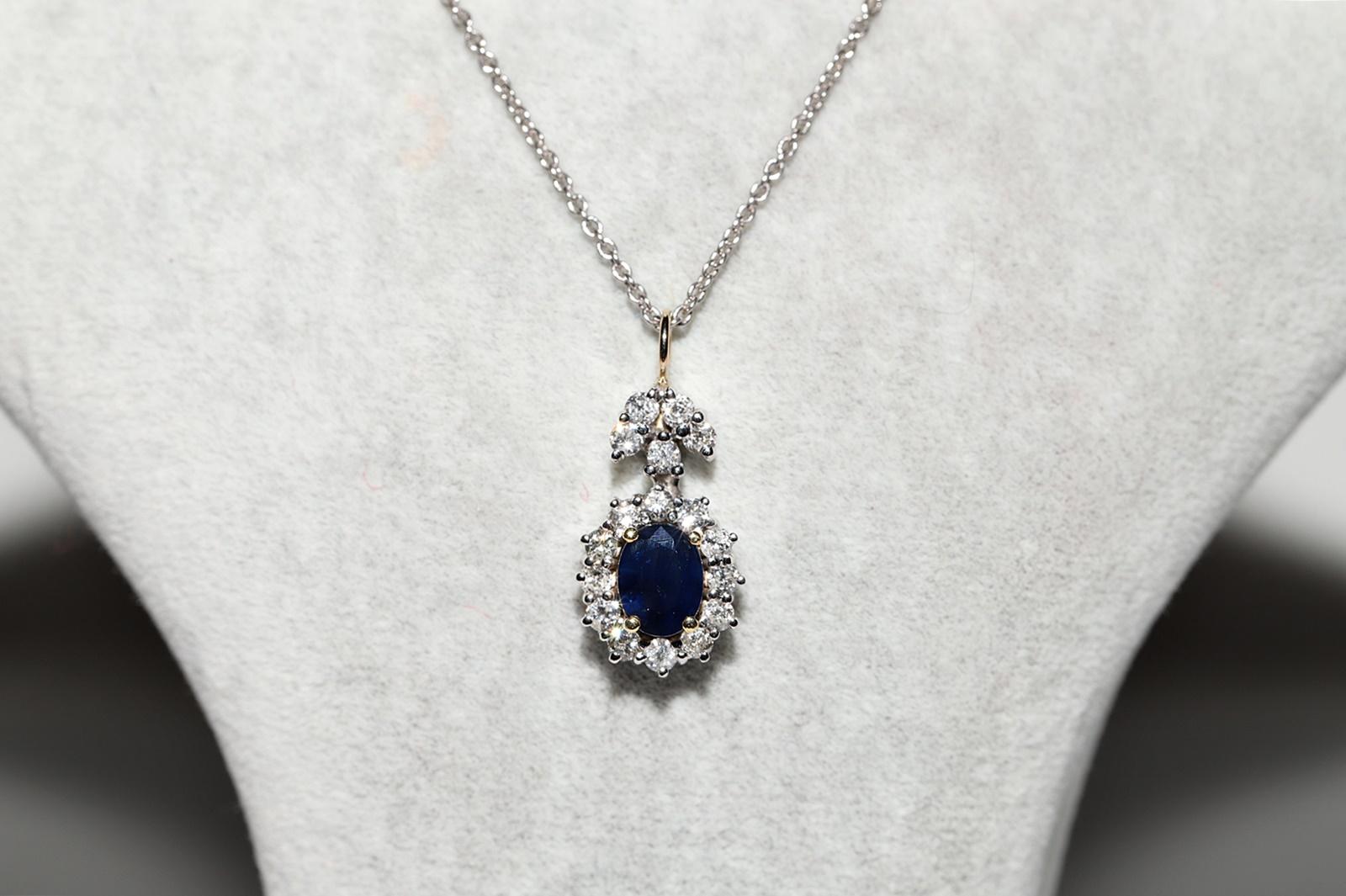 Retro Vintage Circa 1990s 18k Gold Natural Diamond And Sapphire Decorated Necklace For Sale