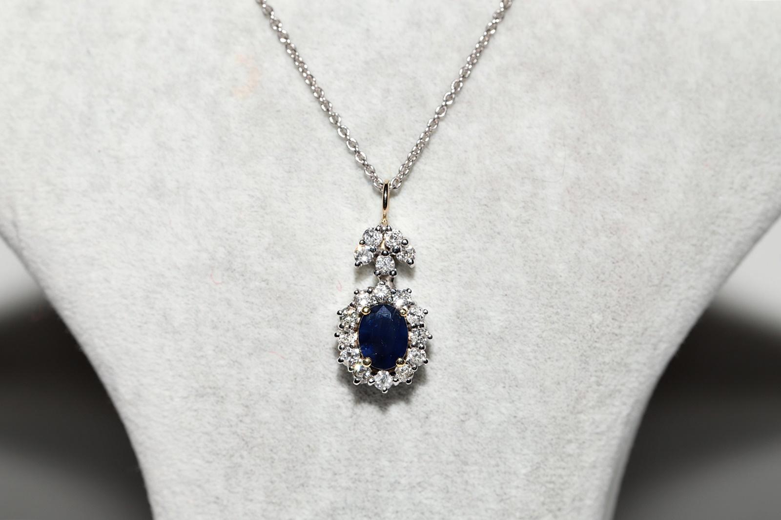 Vintage Circa 1990er Jahre 18k Gold Natürlicher Diamant und Saphir Dekorierte Halskette (Retro) im Angebot