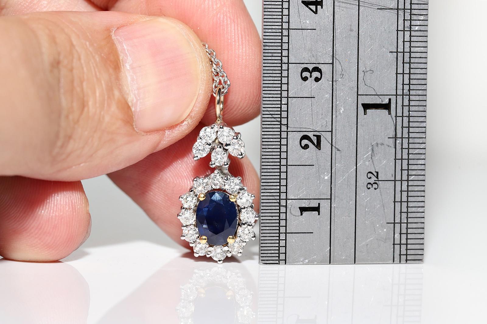 Vintage Circa 1990er Jahre 18k Gold Natürlicher Diamant und Saphir Dekorierte Halskette (Brillantschliff) im Angebot
