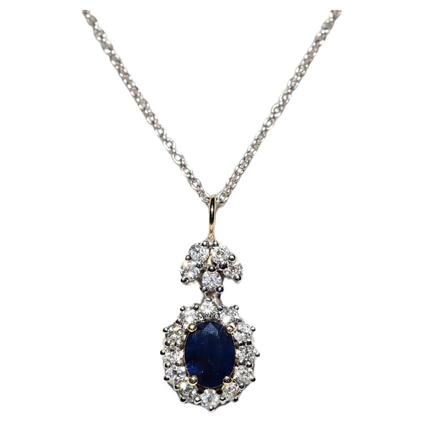Collana decorata con diamanti naturali e zaffiri in oro 18 carati, vintage, circa anni '90
