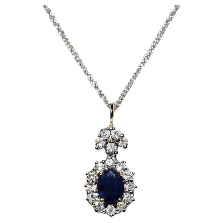 Vintage Circa 1990s 18k Gold Natural Diamond And Sapphire Decorated Necklace For Sale