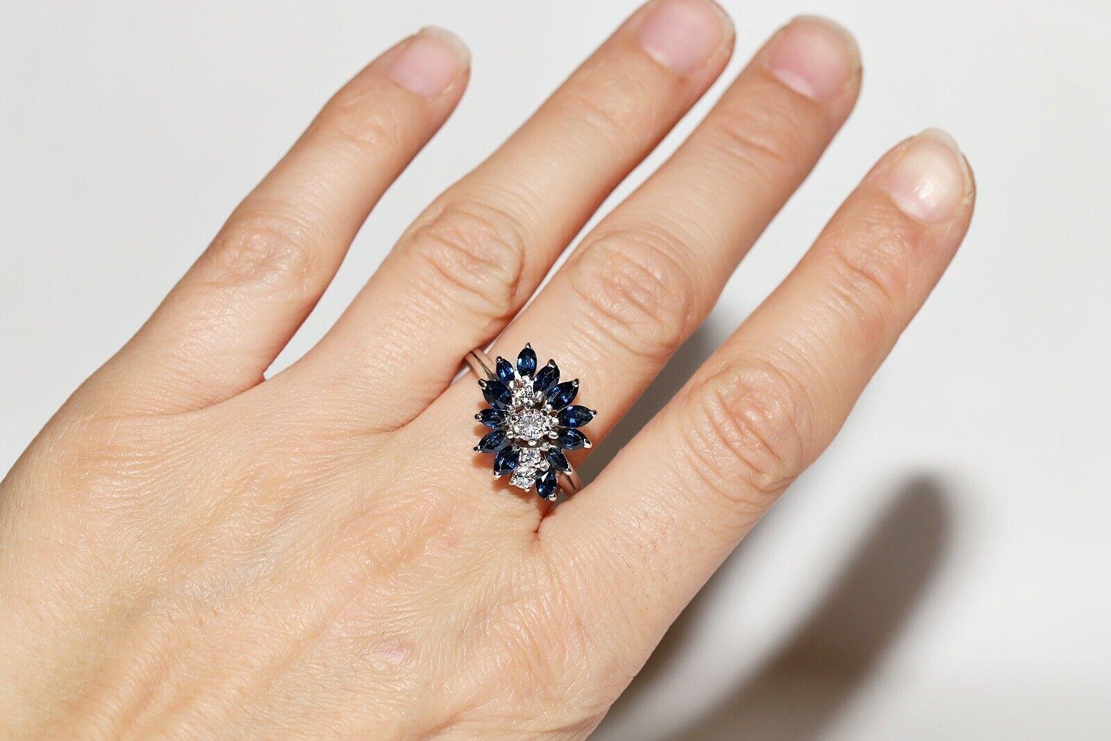 Vintage Circa 1990s 18k Gold Natural Diamond And Sapphire Decorated Ring For Sale 8
