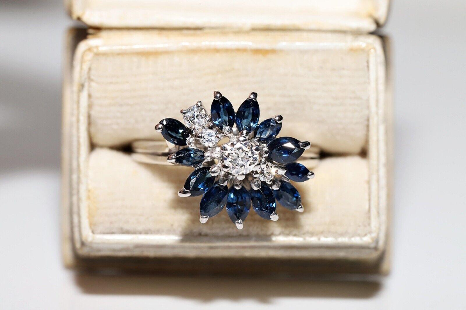 In very good condition.
Total weight is 5.7 grams.
Totally is diamond 0.40 carat.
The diamond is has G-H color and vs clarity.
Totally is sapphire 1 carat.
Ring size is US 8.5.
We can make any size.
Box is not included.
Please contact for any