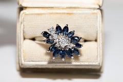 Vintage Circa 1990s 18k Gold Natural Diamond And Sapphire Decorated Ring