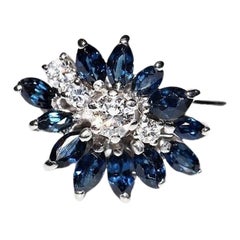 Anello decorato con diamanti naturali e zaffiri in oro 18k, vintage, circa anni 
90