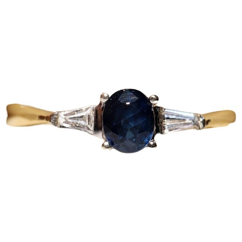 Vintage Circa 1990s 18k Gold Natural Diamond And Sapphire Decorated Ring 