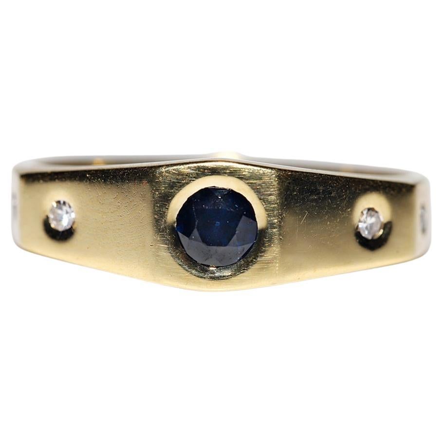 Vintage Circa 1990s 18k Gold Natural Diamond And Sapphire Decorated Ring 