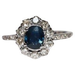 Vintage Circa 1990s 18k Gold Natural Diamond And Sapphire Decorated Ring