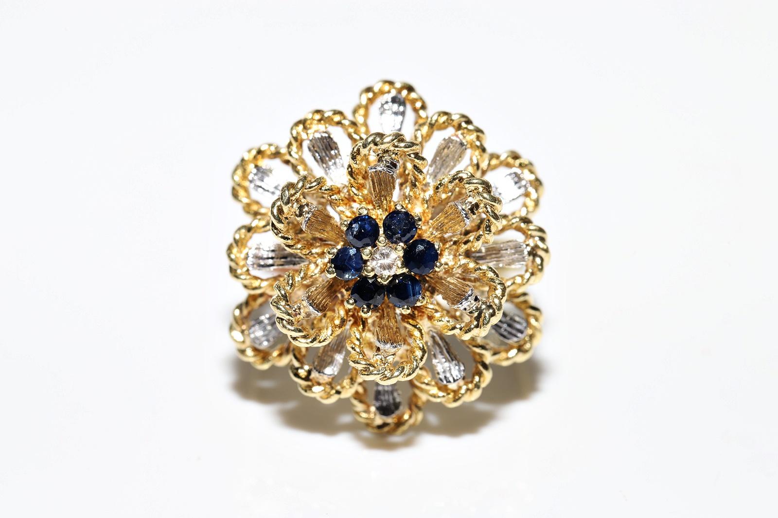 Vintage Circa 1990er Jahre 18k Gold Natürlicher Diamant und Saphir Dekorierter starker Ring im Angebot 4
