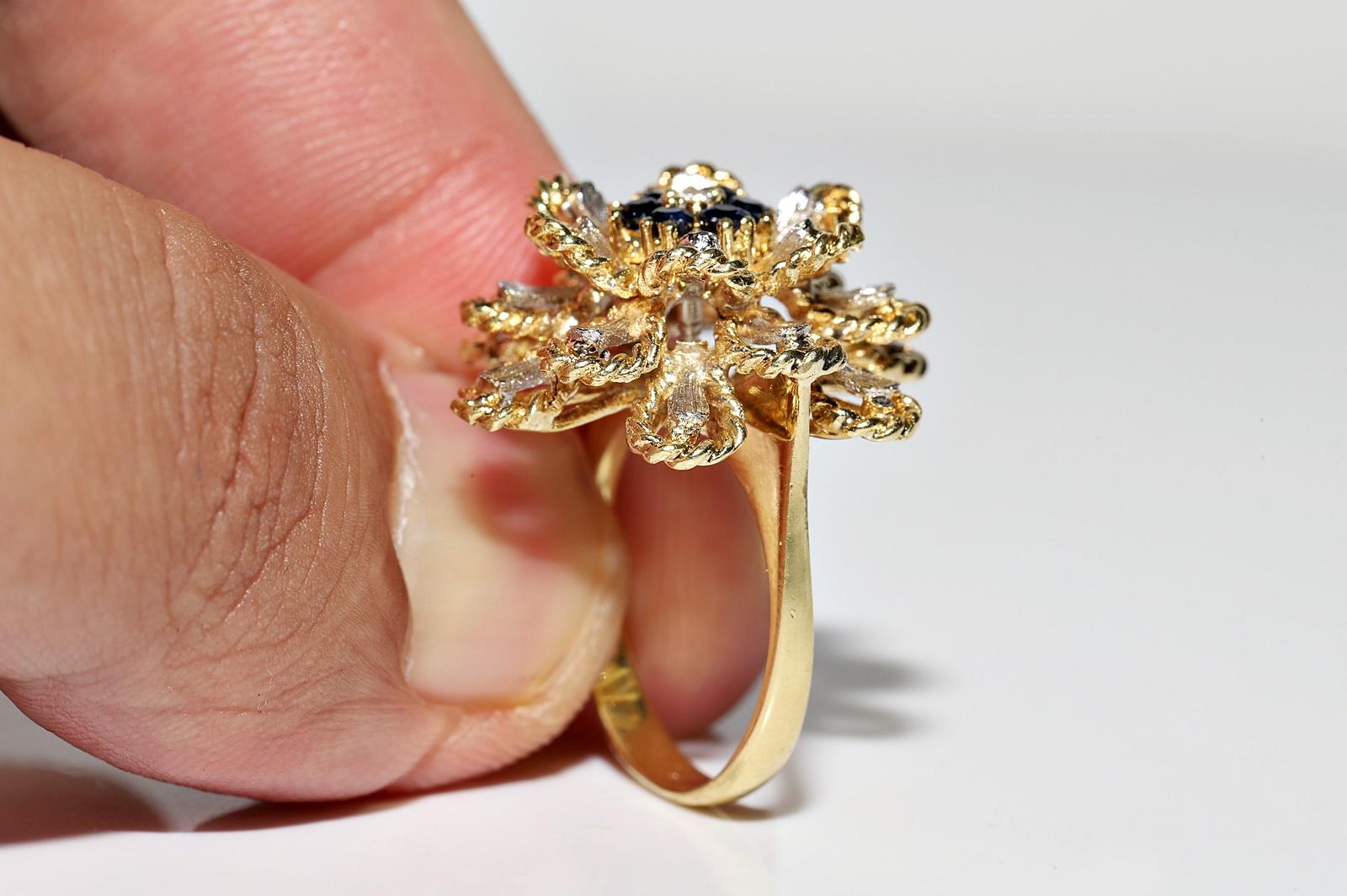 Vintage Circa 1990er Jahre 18k Gold Natürlicher Diamant und Saphir Dekorierter starker Ring im Angebot 5