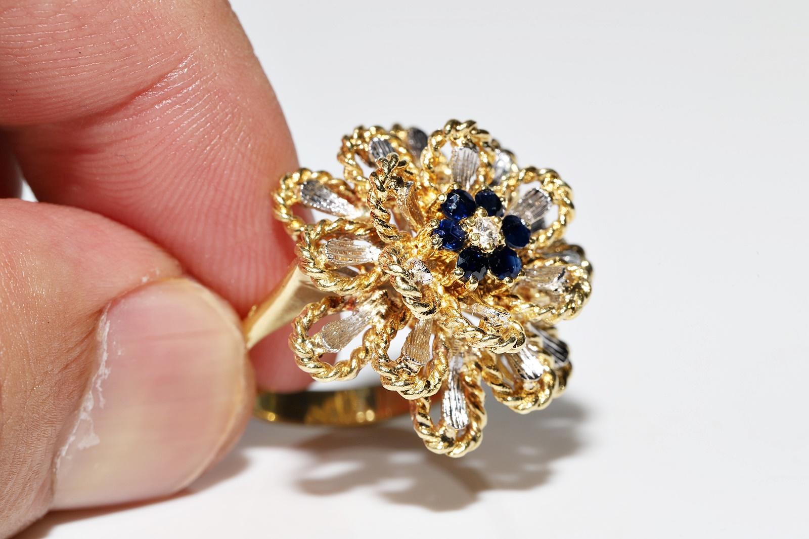 Vintage Circa 1990er Jahre 18k Gold Natürlicher Diamant und Saphir Dekorierter starker Ring im Angebot 6