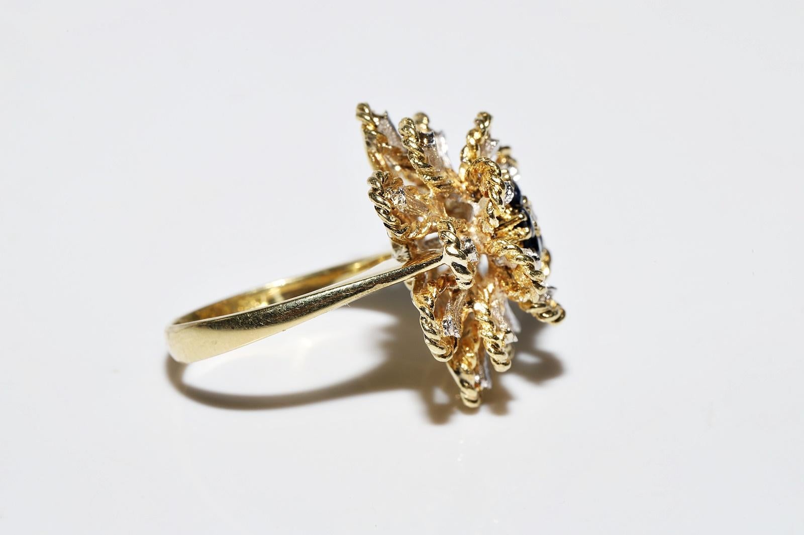 Vintage Circa 1990er Jahre 18k Gold Natürlicher Diamant und Saphir Dekorierter starker Ring im Angebot 7