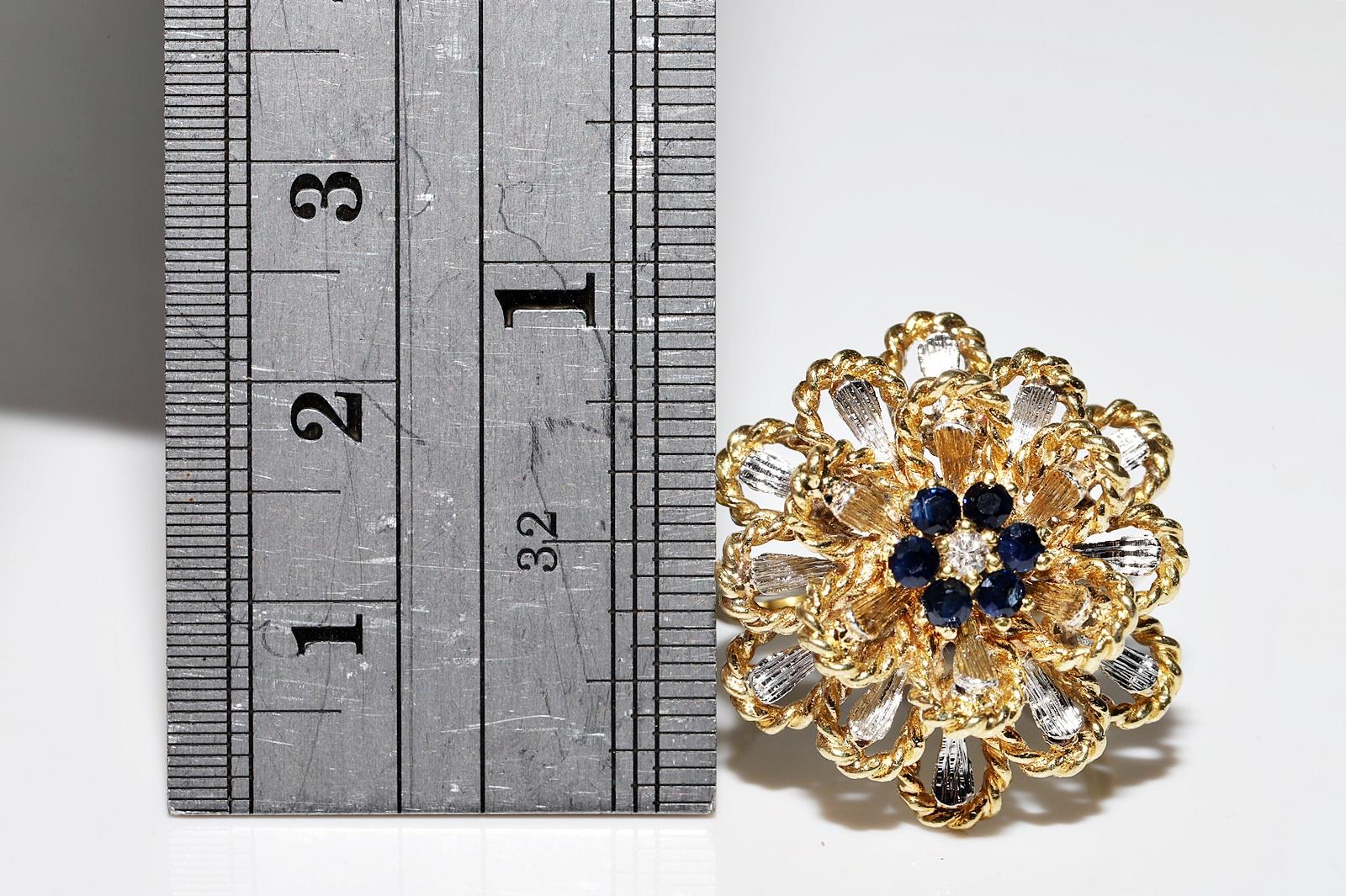 Vintage Circa 1990er Jahre 18k Gold Natürlicher Diamant und Saphir Dekorierter starker Ring im Angebot 11
