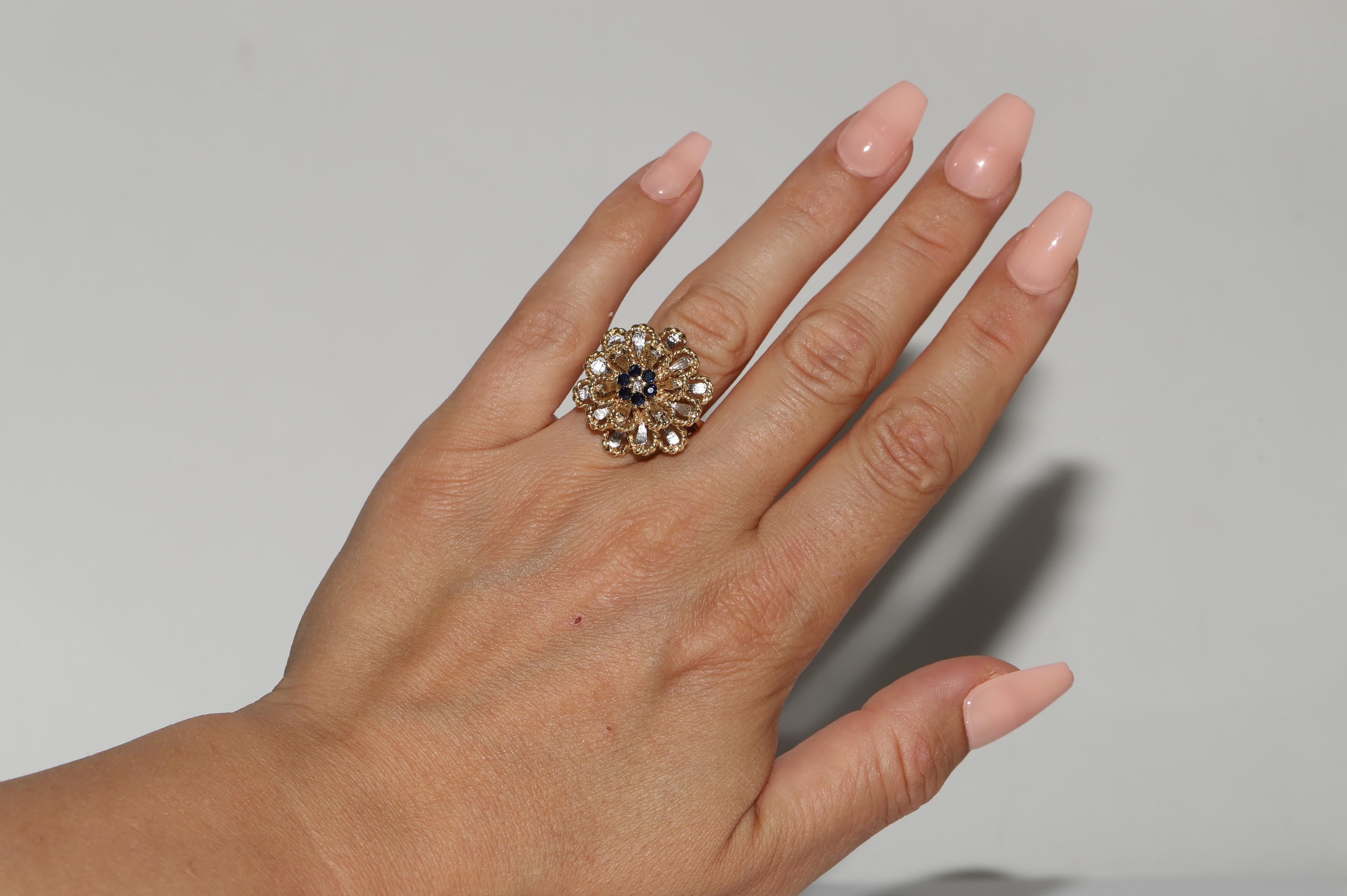 Vintage Circa 1990er Jahre 18k Gold Natürlicher Diamant und Saphir Dekorierter starker Ring im Angebot 14