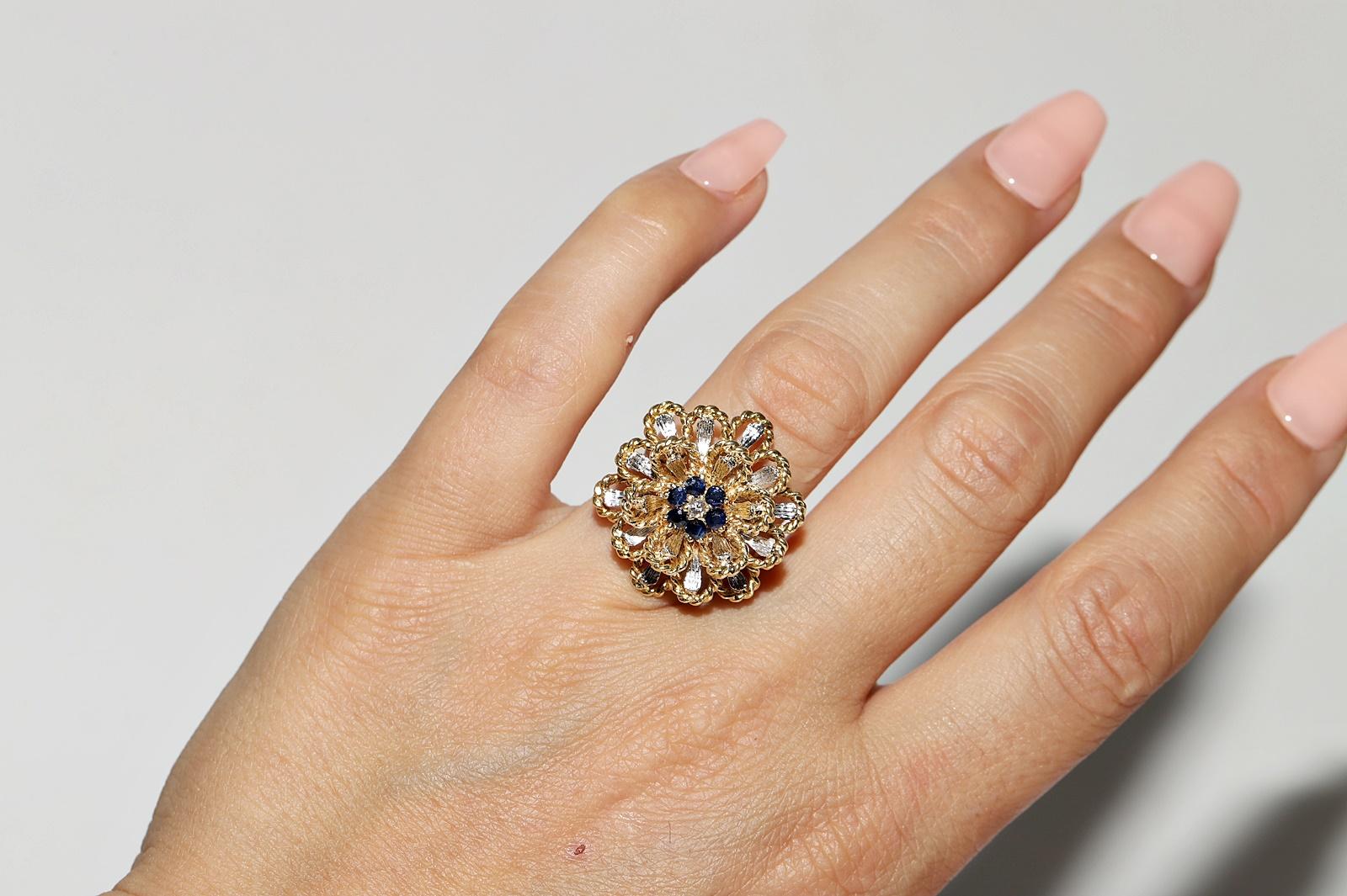 Vintage Circa 1990er Jahre 18k Gold Natürlicher Diamant und Saphir Dekorierter starker Ring (Retro) im Angebot
