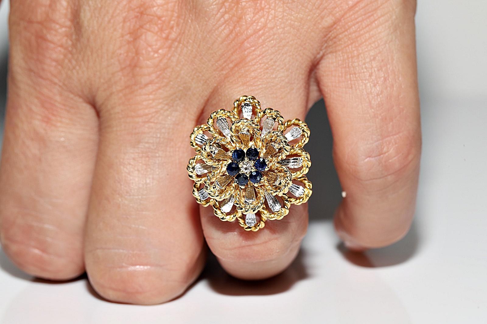 Vintage Circa 1990er Jahre 18k Gold Natürlicher Diamant und Saphir Dekorierter starker Ring im Zustand „Gut“ im Angebot in Fatih/İstanbul, 34