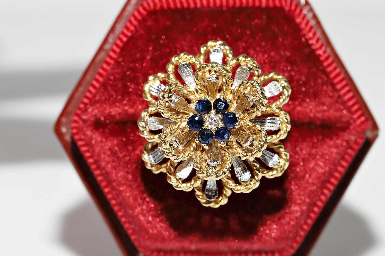 Vintage Circa 1990er Jahre 18k Gold Natürlicher Diamant und Saphir Dekorierter starker Ring im Angebot 1