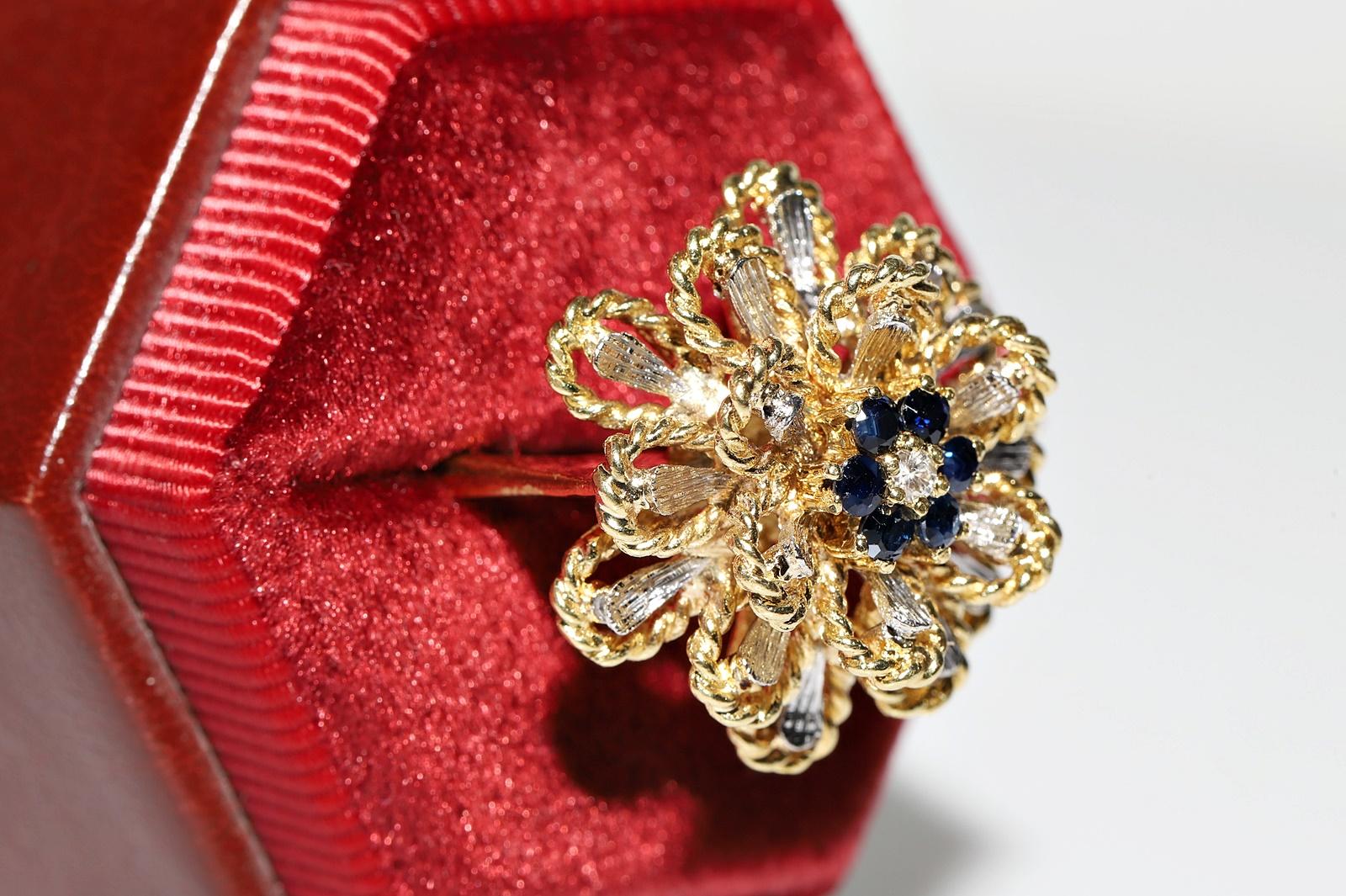 Vintage Circa 1990er Jahre 18k Gold Natürlicher Diamant und Saphir Dekorierter starker Ring im Angebot 2