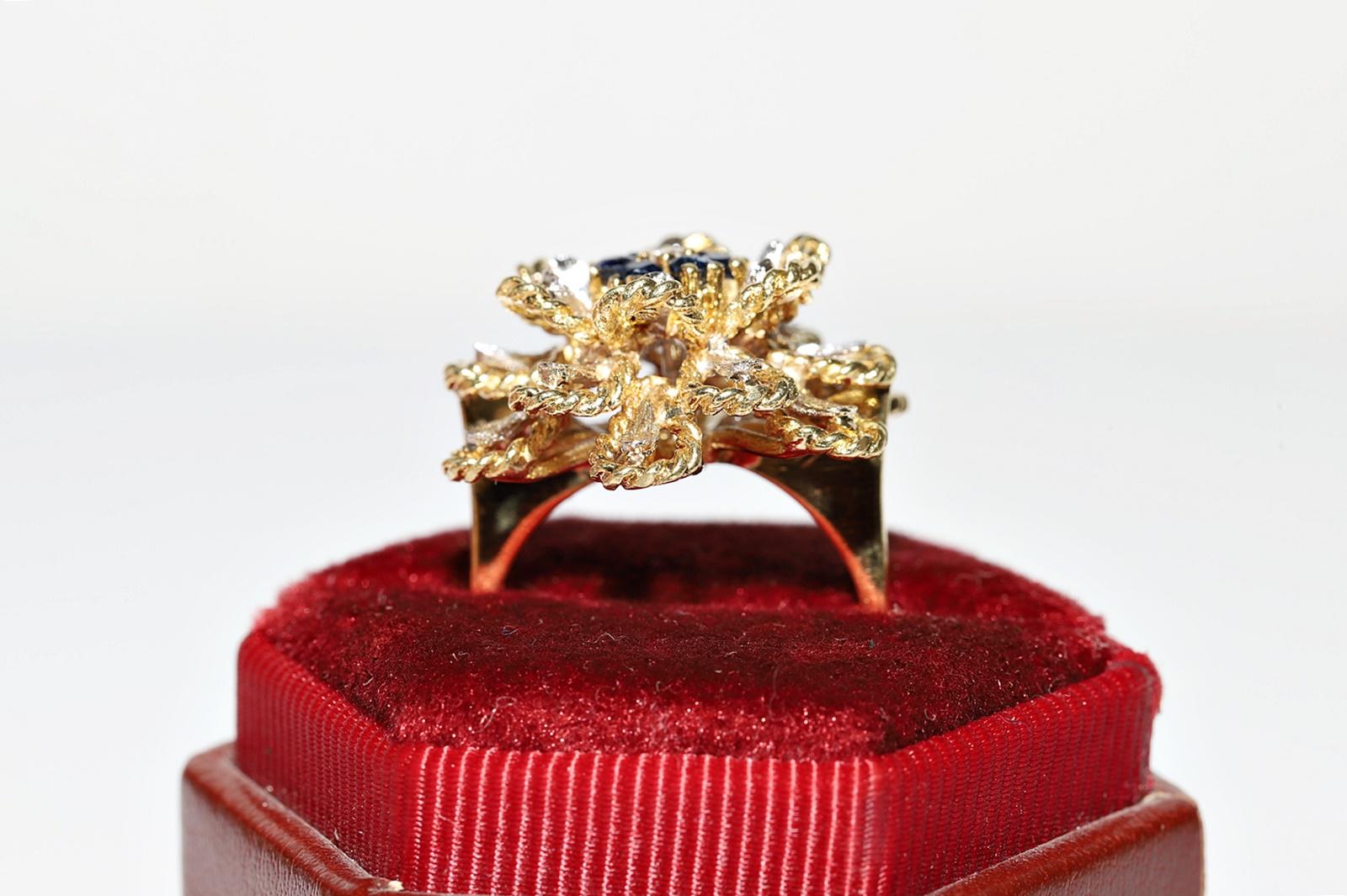 Vintage Circa 1990er Jahre 18k Gold Natürlicher Diamant und Saphir Dekorierter starker Ring im Angebot 3