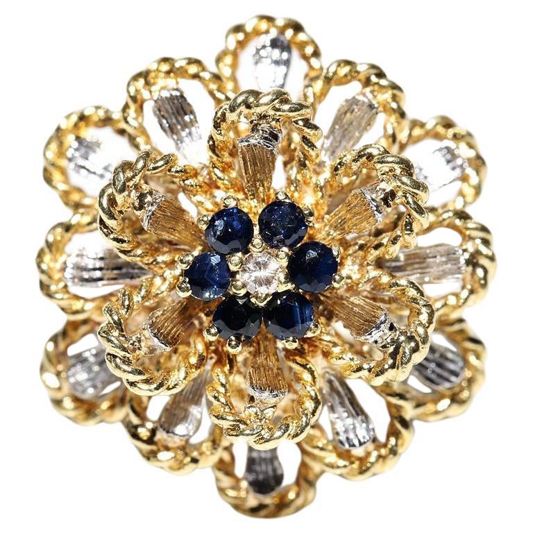 Anello forte decorato con diamanti naturali e zaffiri in oro 18 carati, CIRCA anni
90