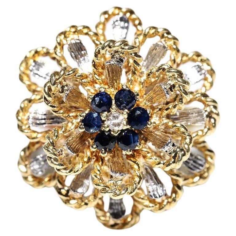 Anillo Fuerte Vintage Circa 1990s 18k Gold Natural Diamond And Sapphire Decorated